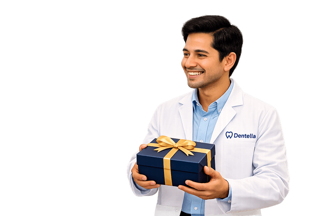 Dentist holding a gift box