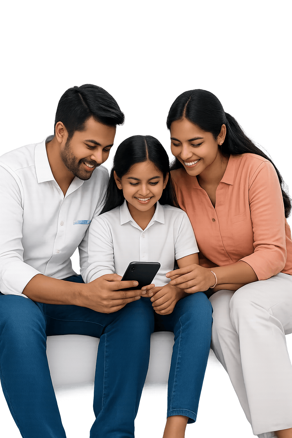Indian family using patient portal on phone